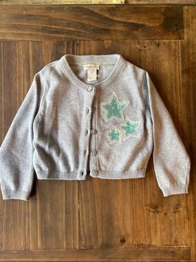Monsoon Grey Cardigan with Mint Star Appliqués